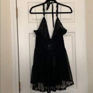 Torrid Black Lace Babydoll with Ribbon Tie Halter